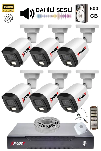 FURY 6 Kamera Sesli Gece Renkli Güvenlik Kamerası Full Hd-su Geçirmez Güvenlik Kamerası Seti 500GB - 2