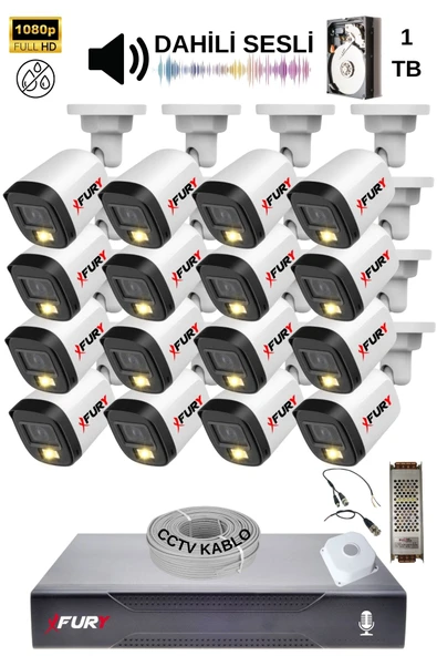 FURY 16 Kamera Sesli Gece Renkli Güvenlik Kamerası Full Hd-su Geçirmez Güvenlik Kamerası Seti 1TB ürün görseli