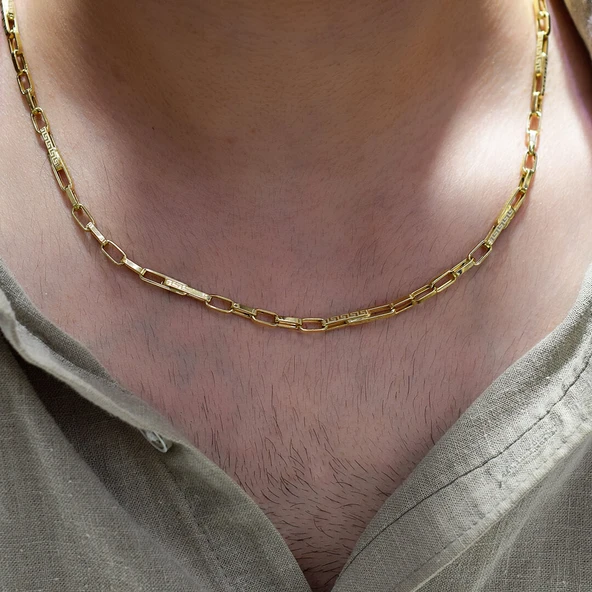 Desenli Halkalı Ataç Zincir Erkek Kolye - 2