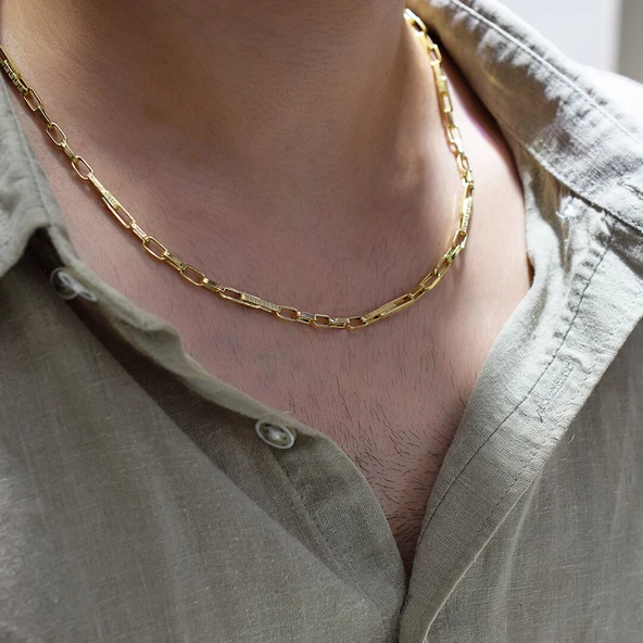 Desenli Halkalı Ataç Zincir Erkek Kolye