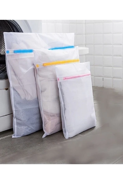 Genel Markalar 3'lü Set Renkli Fermuarlı Çamaşır Yıkama Filesi
