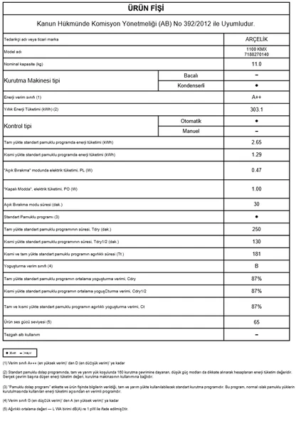 Arçelik 1101 KMX 11 Kg Kurutma Makinesi - 8