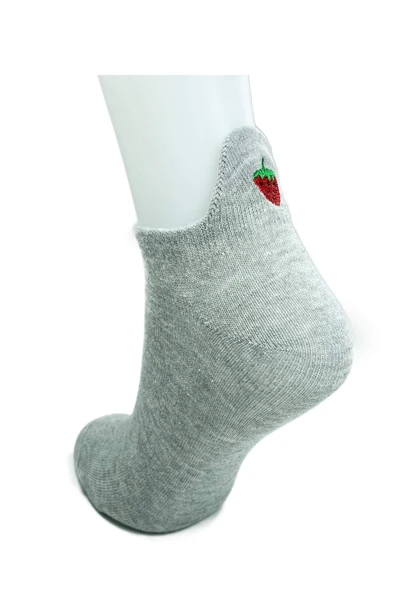 6 Çift Çilek Nakış Baskılı Pamuklu Yumuşak Kadın Bilek Çorap - 4