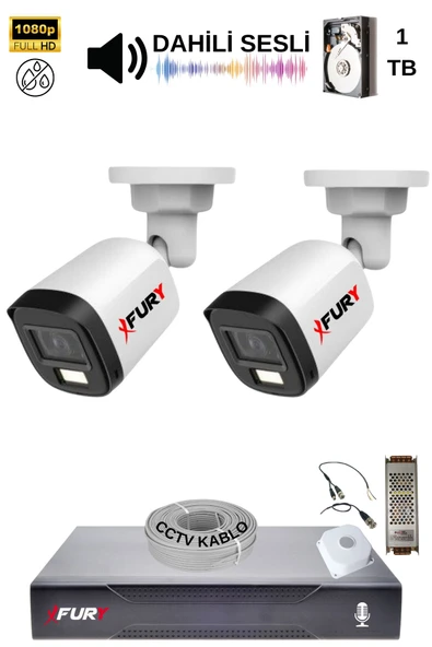FURY 2 Kamera Sesli Gece Renkli Güvenlik Kamerası Full Hd-su Geçirmez Güvenlik Kamerası Seti 1tb - Resim 2