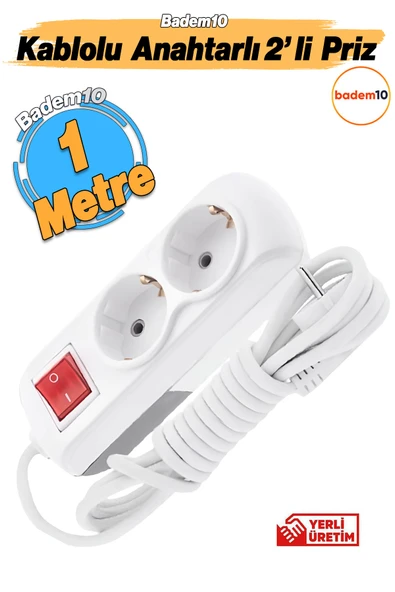 Grup Priz Fiş Çoğaltıcı 1 Metre Topraklı Anahtarlı Düğmeli Çoklu Kablolu 2'li Asmalı Uzatma - Resim 6