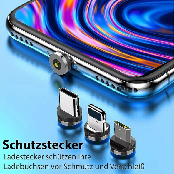3'ü 1 Arada Manyetik Şarj Kablosu Seti iPhone iPad Samsung USB-C & Lightning 2.4A 100cm Siyah - 2