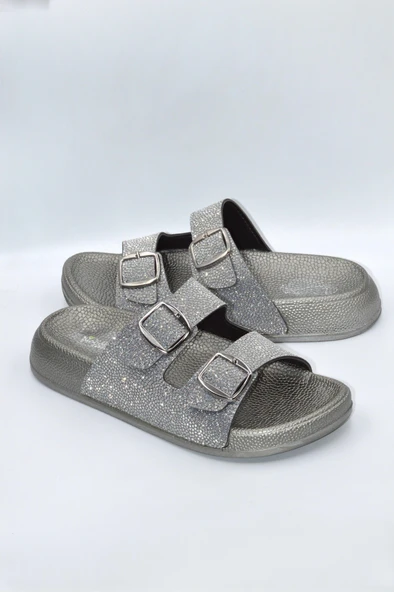 Füme Simli Kadın Çift Toka Günlük Terlik - 3