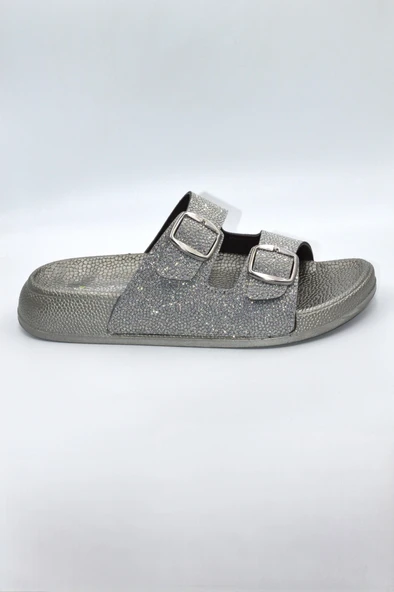 Füme Simli Kadın Çift Toka Günlük Terlik