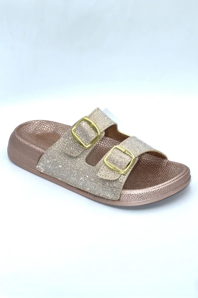 Pembe Simli Kadın Çift Toka Günlük Terlik - 2