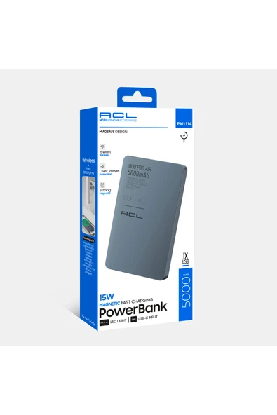 Acl 15W Hızlı Şarjlı LED Göstergeli USB-C Girişli Wireless PowerBank PW-114