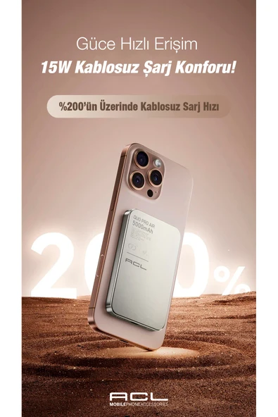Acl 15W Hızlı Şarjlı LED Göstergeli USB-C Girişli Wireless PowerBank PW-114 - 3