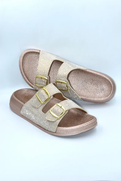 Pembe Simli Kadın Çift Toka Günlük Terlik - 4