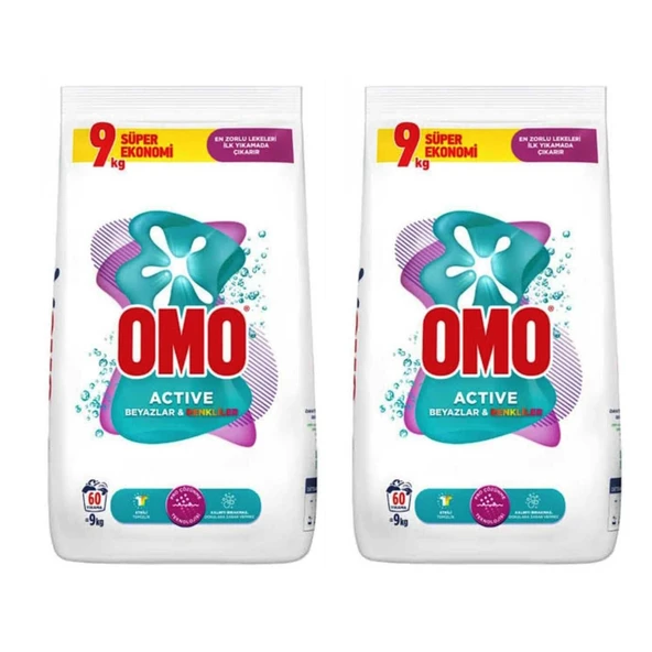 Omo Active Beyaz ve Renkliler 9 kg x 2 Adet - 1
