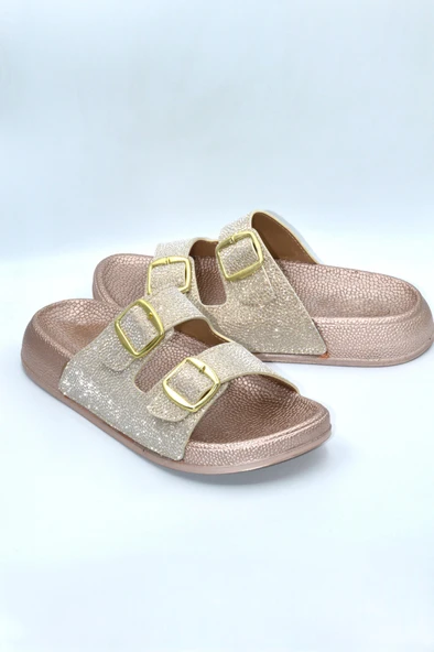 Pembe Simli Kadın Çift Toka Günlük Terlik - 3