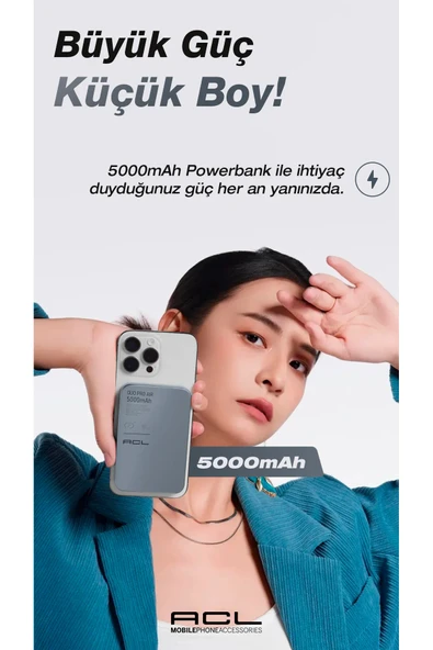 Acl 15W Hızlı Şarjlı LED Göstergeli USB-C Girişli Wireless PowerBank PW-114 - 5