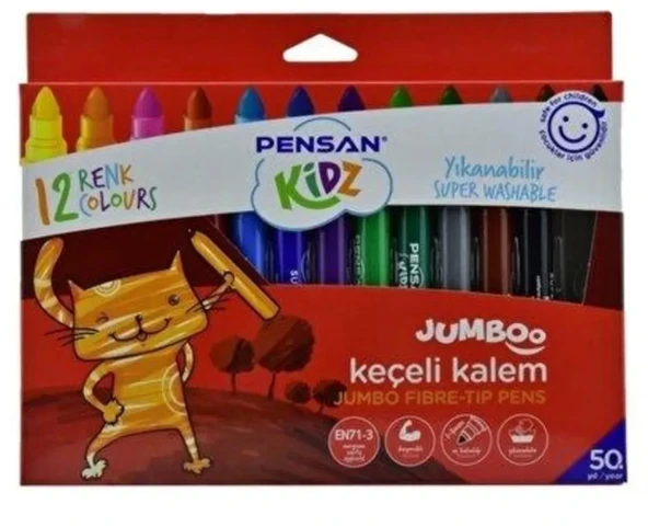 Kidz Yıkanabilir Jumboo Keçeli 12 Renk