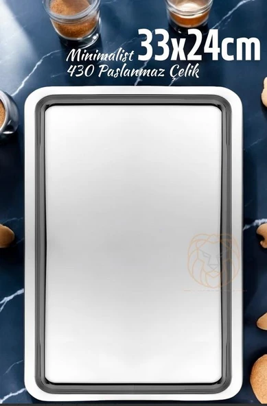 Zhlhome Sunum Tepsisi Çay Kahve Tepsisi 33x24 cm 430 Paslanmaz Çelik