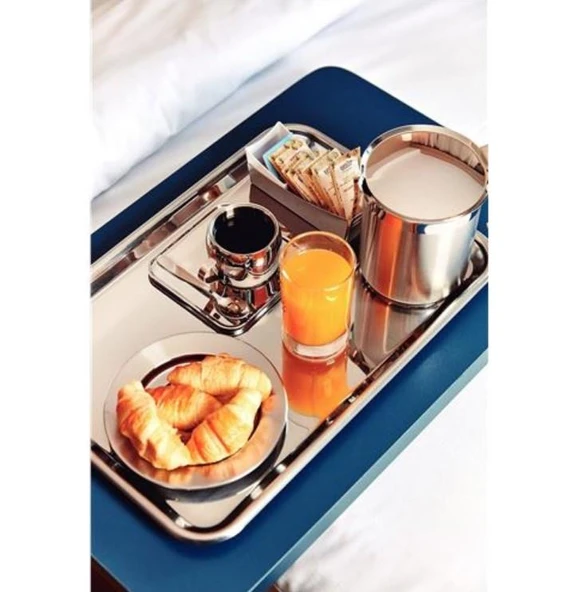 Zhlhome Sunum Tepsisi Çay Kahve Tepsisi 33x24 cm 430 Paslanmaz Çelik - 3