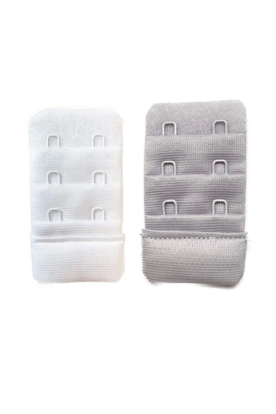 2 Adet Agraf Sütyen Uzatma Kopçası 3 Sıra / 2 Kanca Beyaz Gri - 2