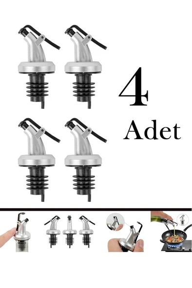 4 Adet Damlatmaz Yağdanlıklık Sirkelik Şişe Ucu Kapağı Tıpası Gri Siyah