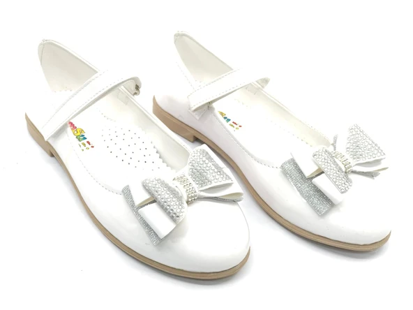 İremsu Kurdela Taş Detaylı Cırtlı Kız Çocuk Babet Ayakkabı - Resim 4