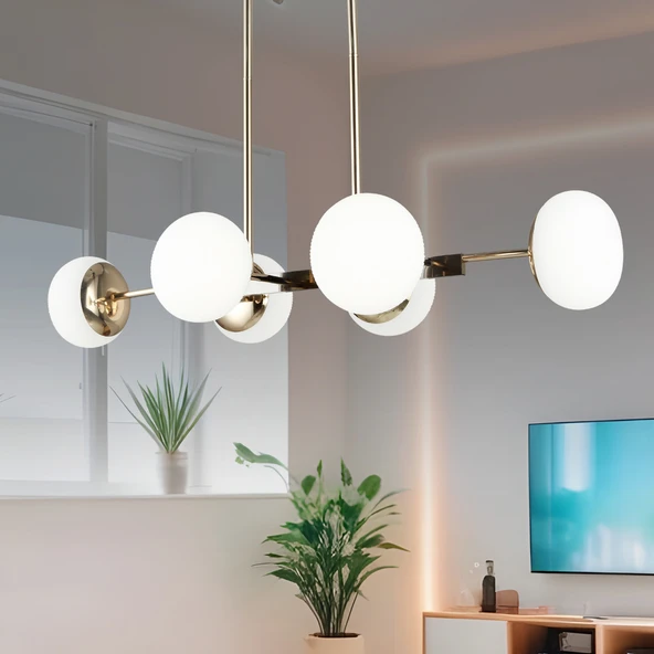 Apliqa Pura Sıralı Siyah Gold 60 Watt Modern Oturma Odası, Yemek Masası Üstü,  Salon Avize ürün görseli