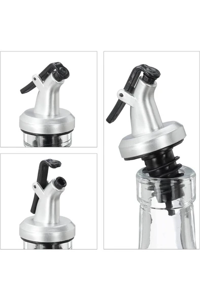 4 Adet Damlatmaz Yağdanlıklık Sirkelik Şişe Ucu Kapağı Tıpası Gri Siyah - 2