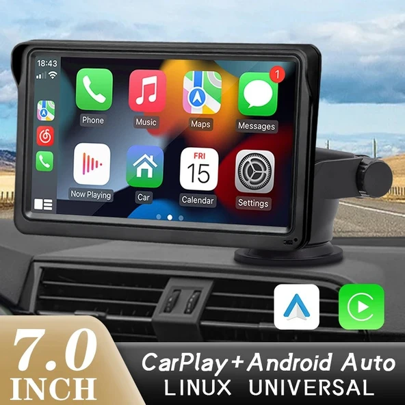Monozone Carplay Apple-Android Auto Harici Ekran Tak Çalıştır Multimedya Kablosuz Oto Carplay 7inç - 2