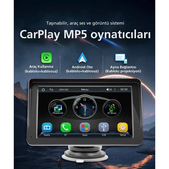 Monozone Carplay Apple-Android Auto Harici Ekran Tak Çalıştır Multimedya Kablosuz Oto Carplay 7inç - 6