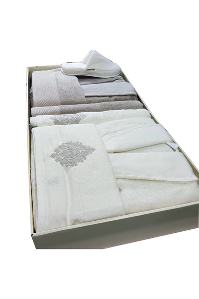 Özdilek Majestic Aile Bornoz Seti Krem Bej - Resim 3