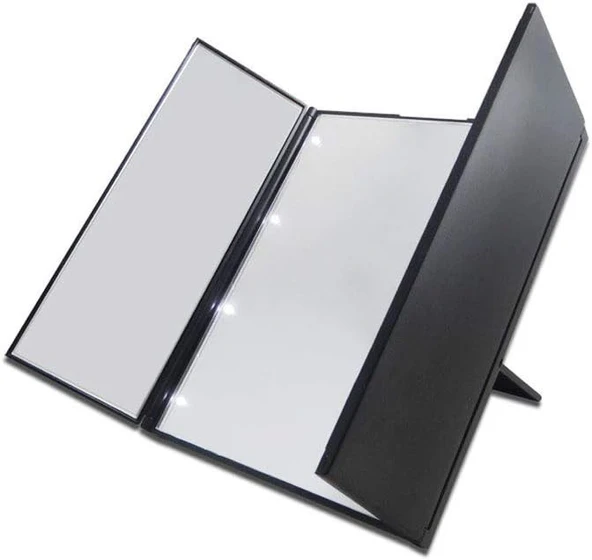 Monozone Katlanabilir 8LEDli  Makyaj Aynası Taşınabilir Seyahat Aynası 3 Taraflı MasaÜstü 25-15cm - 4