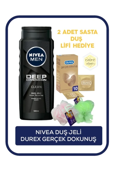 NIVEA DEEP DIMENSION DUŞ JELİ ve Gerçek Dokunuş 2 li Set BANYO LİFİ HEDİYE - 1