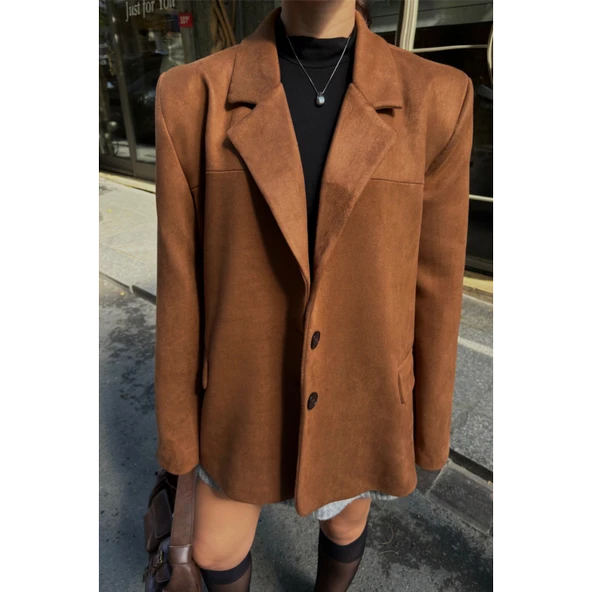 SÜET BLAZER CEKET 3 DÜĞME - Taba
