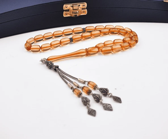 925 Ayar Gümüş Püsküllü Ateş Kehribar Tesbih ürün görseli 1