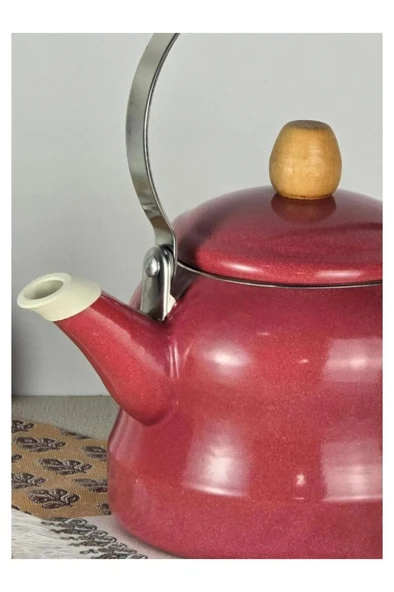 Vintage Ahşap Saplı Emaye Demlik Kettle 2,5Lt Kırmızı KR179-C - 3