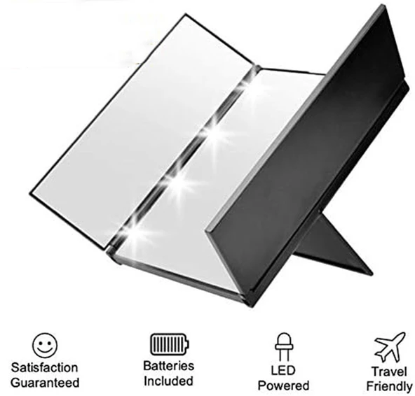 Monozone Katlanabilir 8LEDli  Makyaj Aynası Taşınabilir Seyahat Aynası 3 Taraflı MasaÜstü 25-15cm - 6