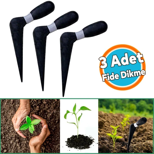 Fide Dikme Aparatı Aleti Fide Dikici Ve Sökücü Siyah Plastik 18 cm (3 Adet)