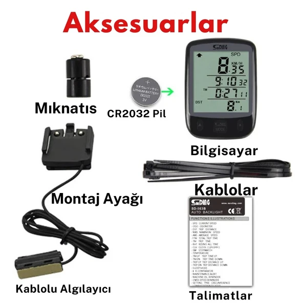 Monozone Sunding Km Sayacı Işıklı LCD Ekran Çok Fonksiyonlu Hız Göstergeli Bisiklet Bilgisayarı - 7
