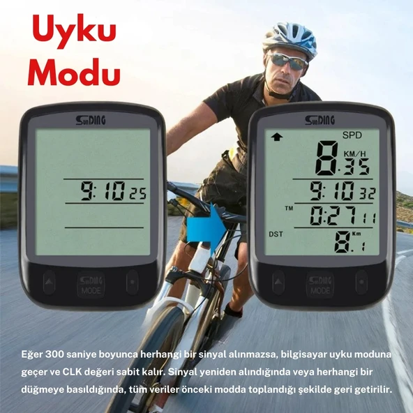 Monozone Sunding Km Sayacı Işıklı LCD Ekran Çok Fonksiyonlu Hız Göstergeli Bisiklet Bilgisayarı - 8