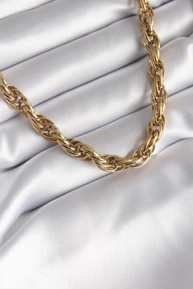 316L Çelik Gold Renk Örme Burgu Zincir Model Kadın Kolye - TJ-BKO8344