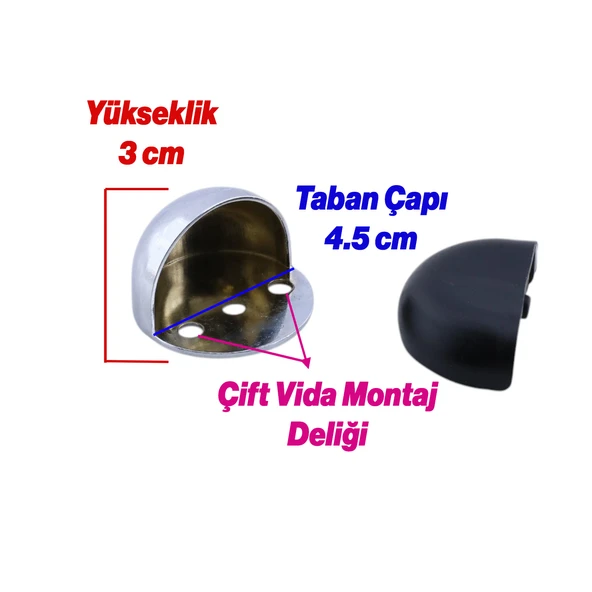 Yarımay Kapı Stoperi Tamponu Vidalı Metal Ağır Kapı Stopu Hızlı Durdurucu Tutucu Krom Gümüş 1 Adet - Resim 2