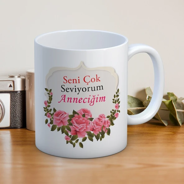 Seni Çok Seviyorum Anneciğim Baskılı Anneler Günü Hediyelik Kupa Mod3 ürün görseli 1