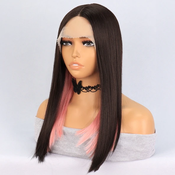 Kahverengi Pembe Işıltılı Tül Peruk - Resim 3