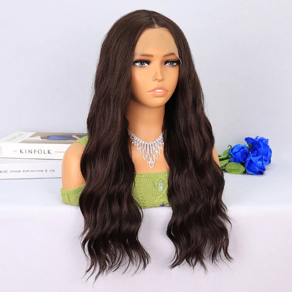 Koyu Kahverengi Dalgalı Tül Peruk - Resim 2