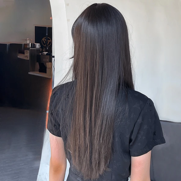 Sıcak Kahverengi Düz Tül Peruk - Resim 7