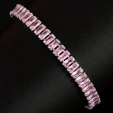 Gümüş Renk Antialerjik Pembe Taşlarla Süslenmiş Şık Bijuteri Bileklik Modern, Zarif Tasarım(1 Adet) ürün görseli 1