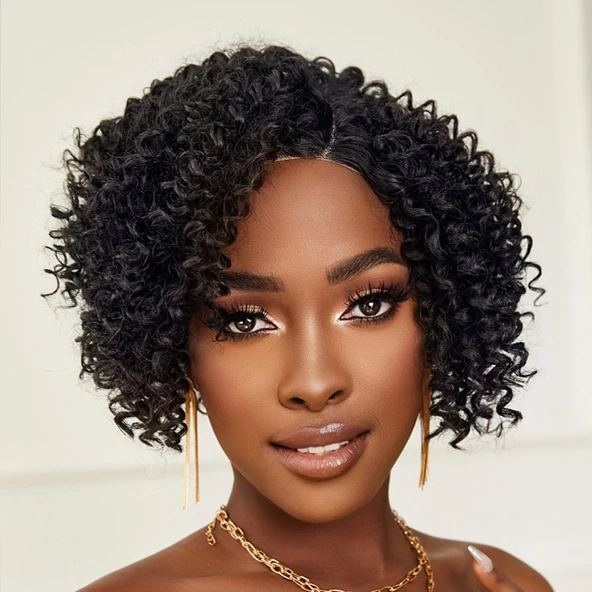 Siyah Kısa Afro Yan Tül Peruk - Resim 3