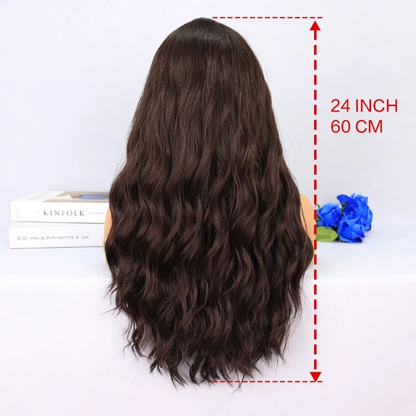 Koyu Kahverengi Dalgalı Tül Peruk - Resim 7