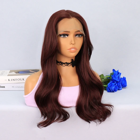 Kızıl Kahve Hafif Dalgalı Tül Peruk - Resim 2