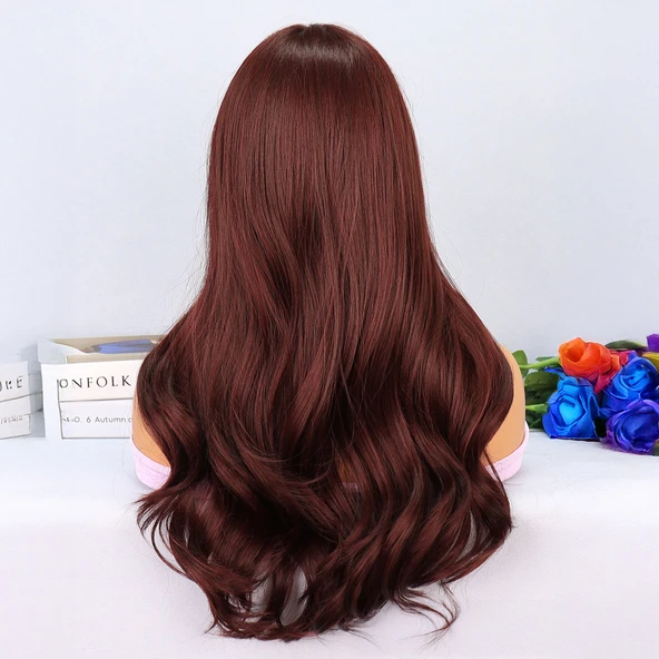 Kızıl Kahve Hafif Dalgalı Tül Peruk - Resim 5